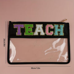 Personalized Teacher's Gift Zipper Pencil Pouch with Chenille Letter Patch