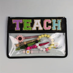 Personalized Teacher's Gift Zipper Pencil Pouch with Chenille Letter Patch