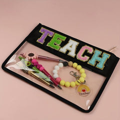 Personalized Teacher's Gift Zipper Pencil Pouch with Chenille Letter Patch