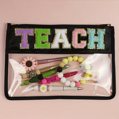 Personalized Teacher's Gift Zipper Pencil Pouch with Chenille Letter Patch