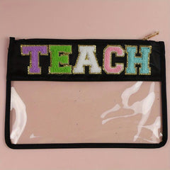 Personalized Teacher's Gift Zipper Pencil Pouch with Chenille Letter Patch