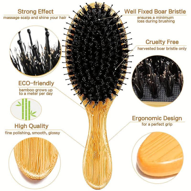 Wooden Hair Brush Boar Bristle Hair Paddle Comb Hair Care Brush