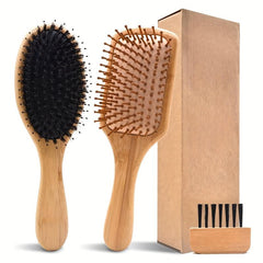 Wooden Hair Brush Boar Bristle Hair Paddle Comb Hair Care Brush