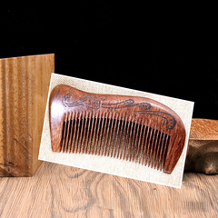 Red Sandalwood Wooden Comb with Peacock Carving for Hair Care