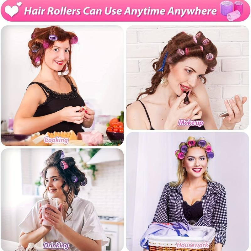 12pcs Self Grip Rollers & Clips Hair Curlers Kit Heatless Rollers All Hair Types