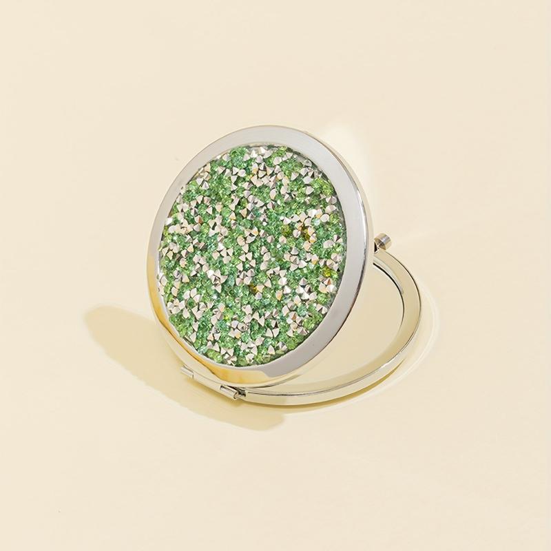 Rhinestone Compact Mirror Double Sided Pocket Travel Vanity Mirror