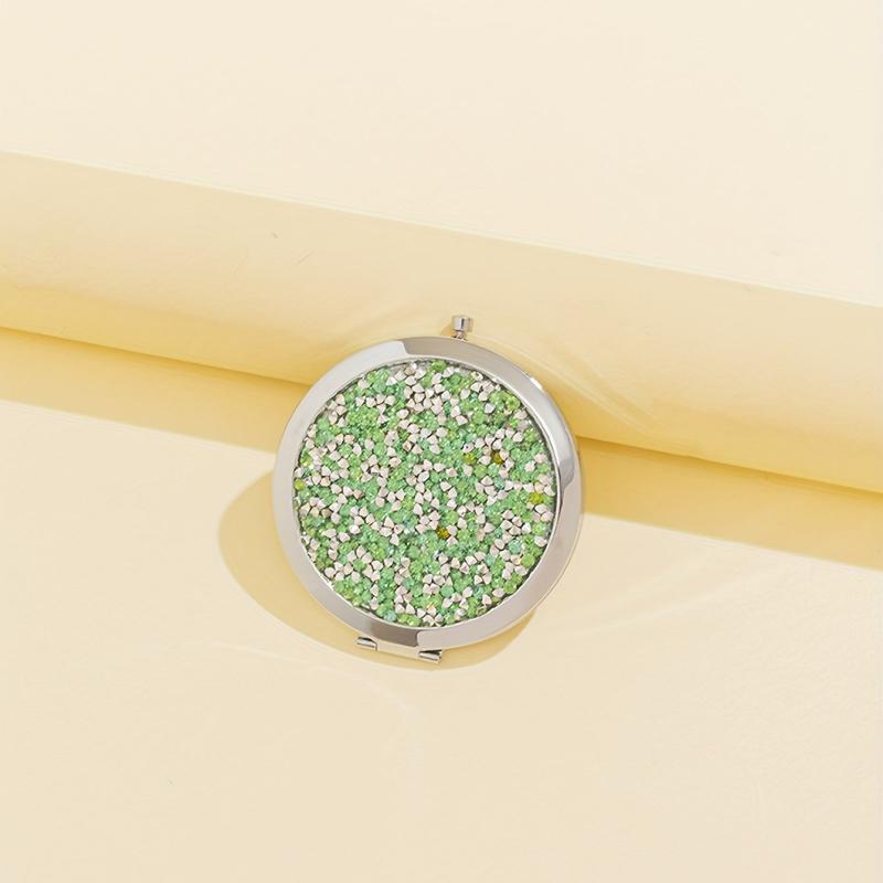 Rhinestone Compact Mirror Double Sided Pocket Travel Vanity Mirror