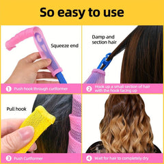 18pcs Heatless Hair Curlers Rollers Wave Curls Styling Kit