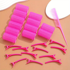 25pcs Self Adhesive Hair Curling Roller & Clip Set, Salon Hairdressing Curle