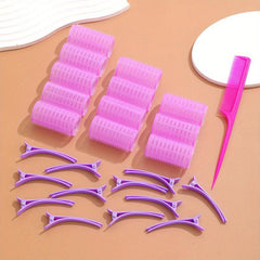 25pcs Self Adhesive Hair Curling Roller & Clip Set, Salon Hairdressing Curle