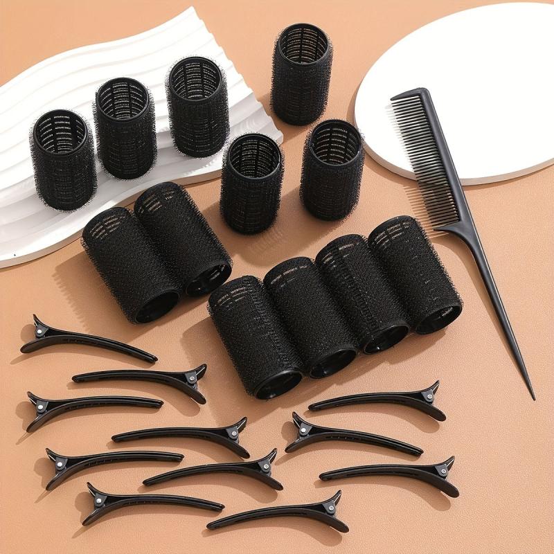 25pcs Self Adhesive Hair Curling Roller & Clip Set, Salon Hairdressing Curle