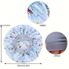 Rose Print Satin Sleeping Cap Wide Band Bonnet Hair Wrap Turban