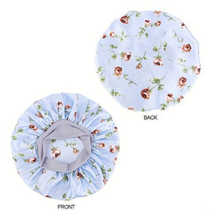 Rose Print Satin Sleeping Cap Wide Band Bonnet Hair Wrap Turban