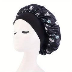 Rose Print Satin Sleeping Cap Wide Band Bonnet Hair Wrap Turban