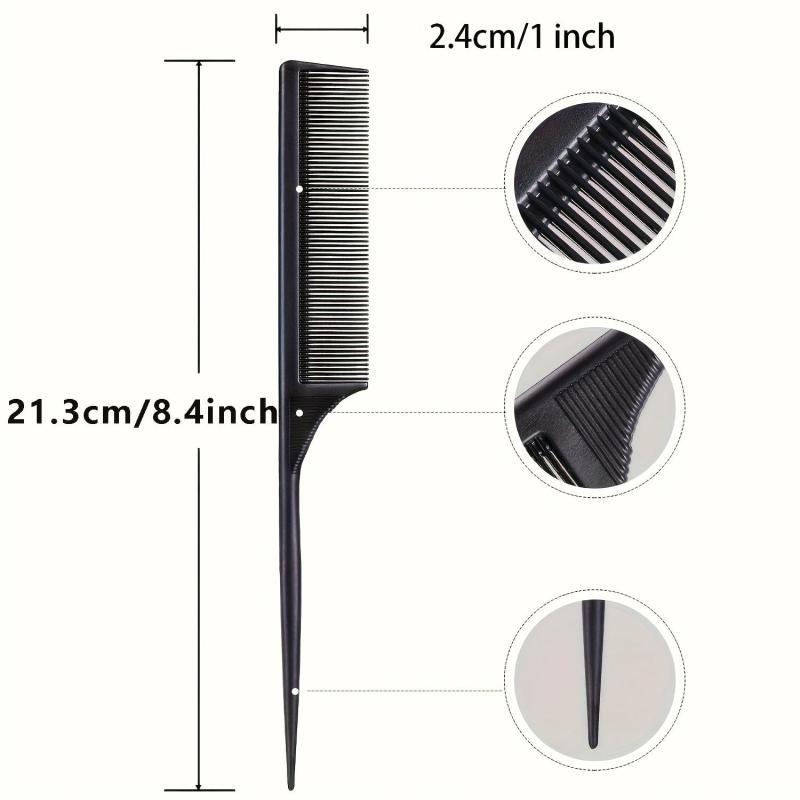 4pcs Carbon Fiber Rat Tail Comb Set for Barber and Home Use