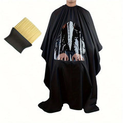 Barber Hair Cutting Shawl with Neck Dusting Brush