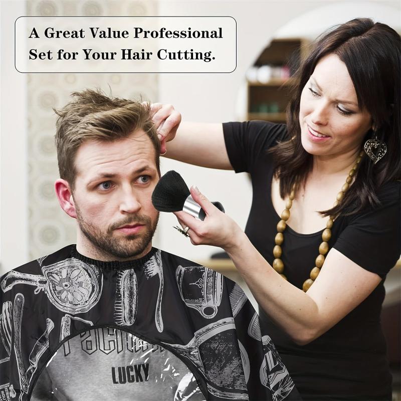 Barber Hair Cutting Shawl with Neck Dusting Brush