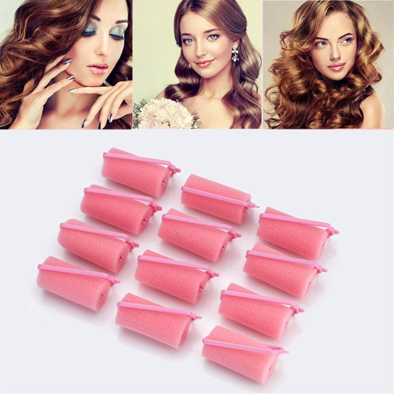 12pcs Pink Foam Cushion Hair Rollers Curlers DIY Curls Hairdressing Tool Kit