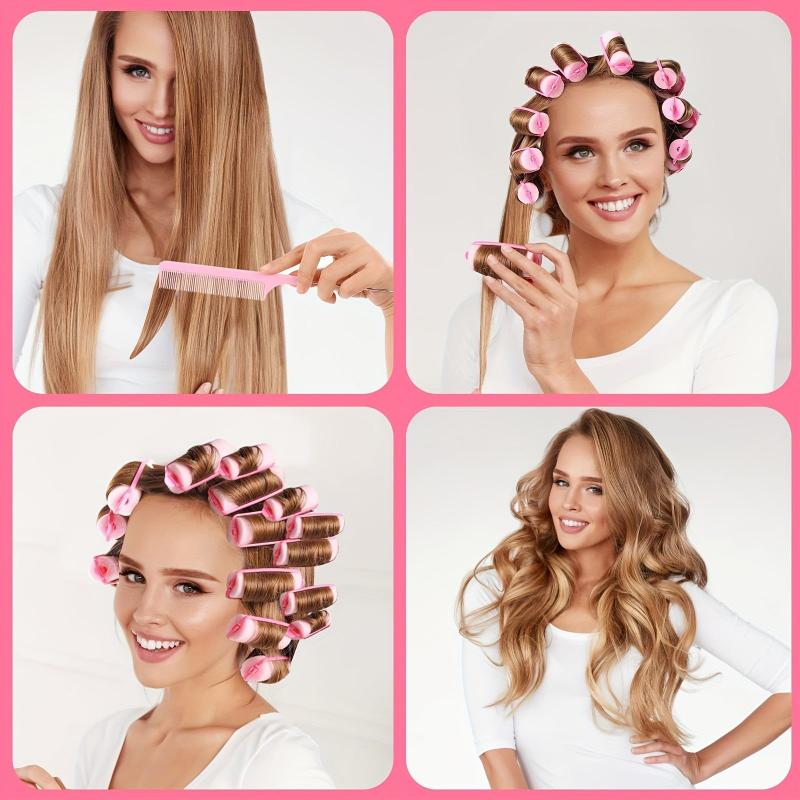 12pcs Pink Foam Cushion Hair Rollers Curlers DIY Curls Hairdressing Tool Kit