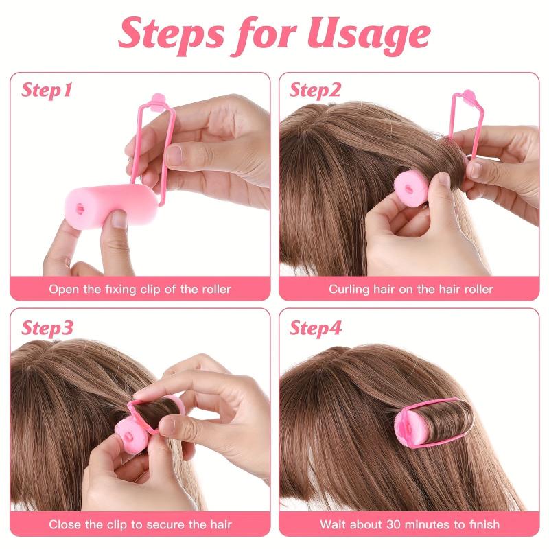 12pcs Pink Foam Cushion Hair Rollers Curlers DIY Curls Hairdressing Tool Kit