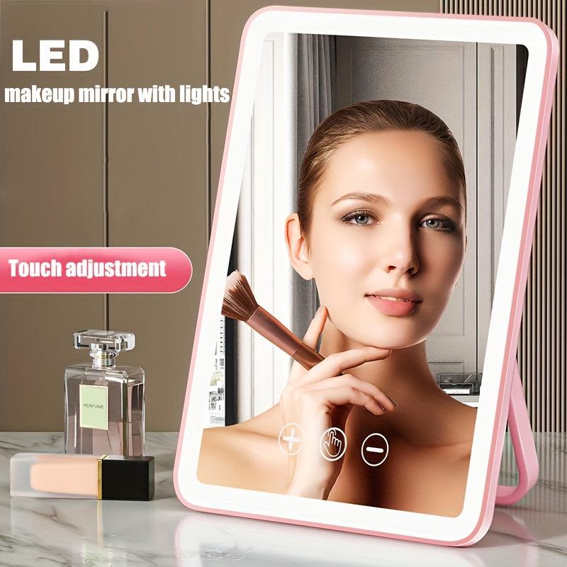 LED Lighted Touch Screen Makeup Mirror USB Rechargeable