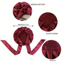 Solid Satin Bonnet Wide Stretch Ties Silky Turban Head Wrap