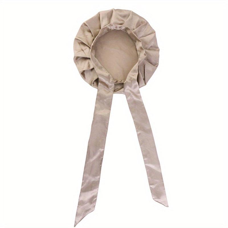 Solid Satin Bonnet Wide Stretch Ties Silky Turban Head Wrap