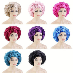 Solid Satin Bonnet Wide Stretch Ties Silky Turban Head Wrap