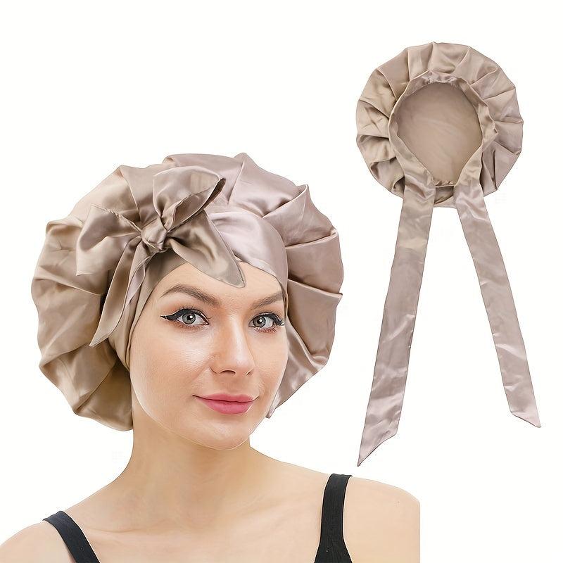 Solid Satin Bonnet Wide Stretch Ties Silky Turban Head Wrap
