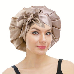 Solid Satin Bonnet Wide Stretch Ties Silky Turban Head Wrap