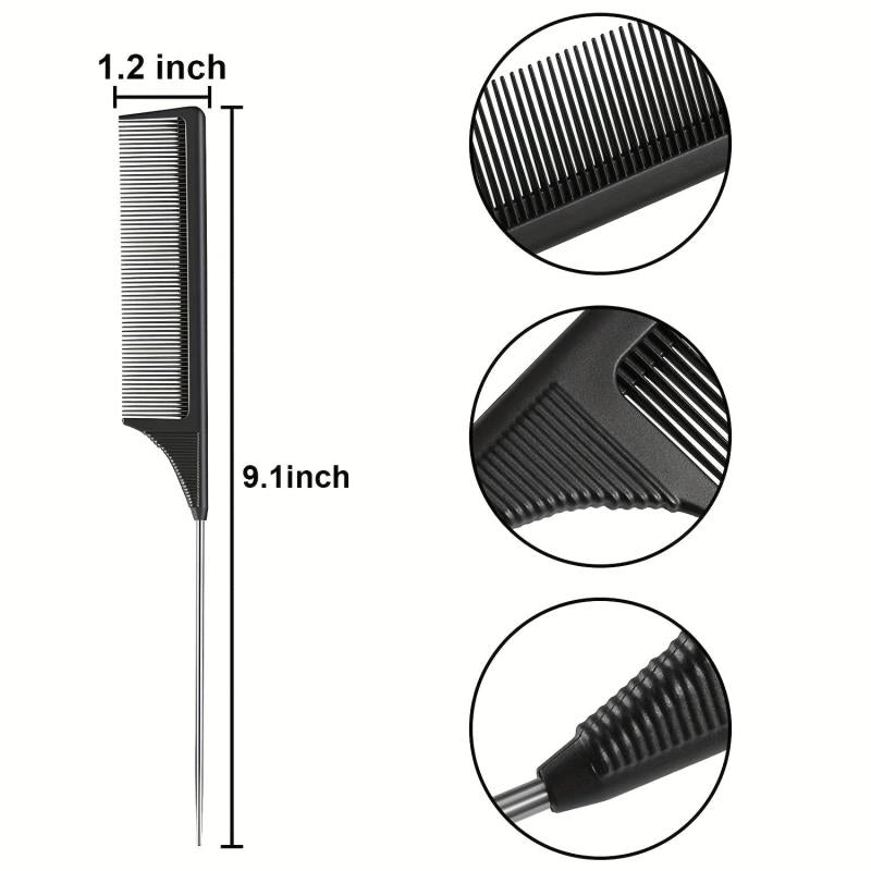 3pcs Heat Resistant Rat Tail Comb Stainless Steel Needle Tail