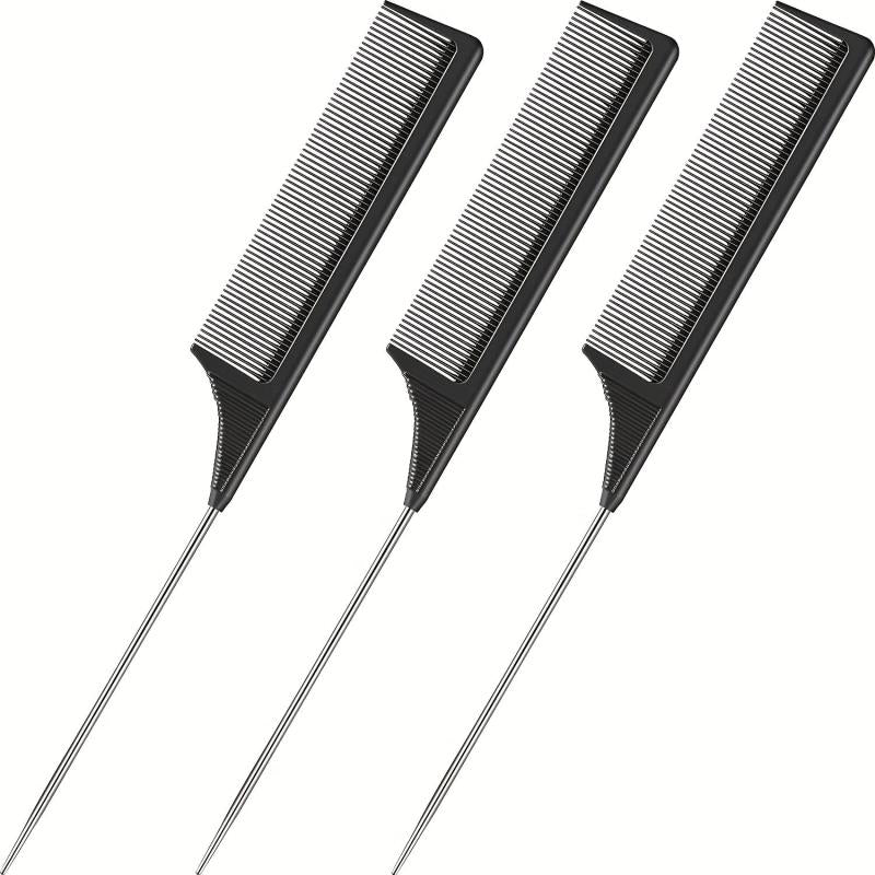 3pcs Heat Resistant Rat Tail Comb Stainless Steel Needle Tail