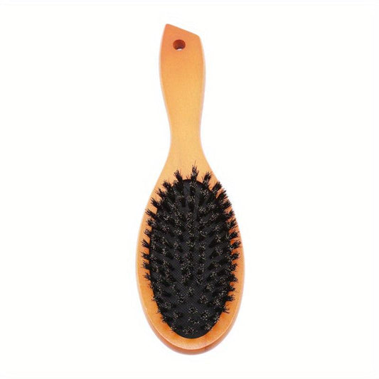 Anti Static Light Brown Boar Bristle Hair Brush for Scalp Massage
