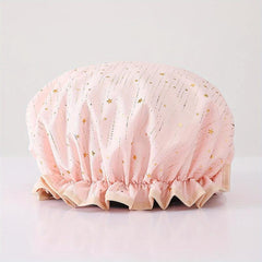 2pcs Waterproof Shower Cap Reusable Women's Shower Cap Elastic Pink Dots Stars