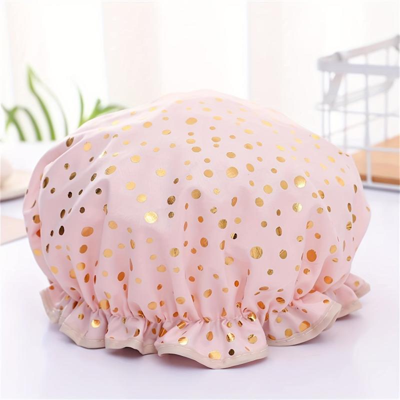 2pcs Waterproof Shower Cap Reusable Women's Shower Cap Elastic Pink Dots Stars