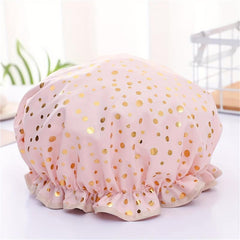 2pcs Waterproof Shower Cap Reusable Women's Shower Cap Elastic Pink Dots Stars