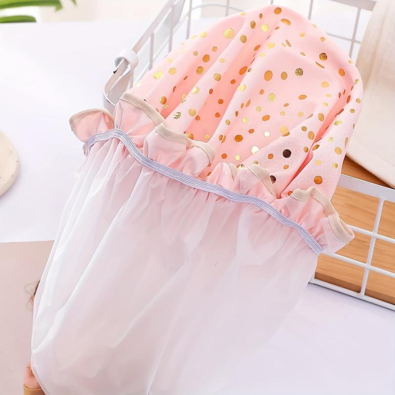 2pcs Waterproof Shower Cap Reusable Women's Shower Cap Elastic Pink Dots Stars