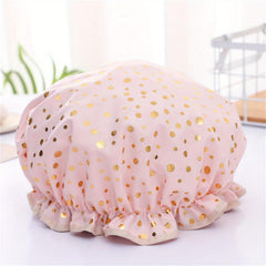 2pcs Waterproof Shower Cap Reusable Women's Shower Cap Elastic Pink Dots Stars