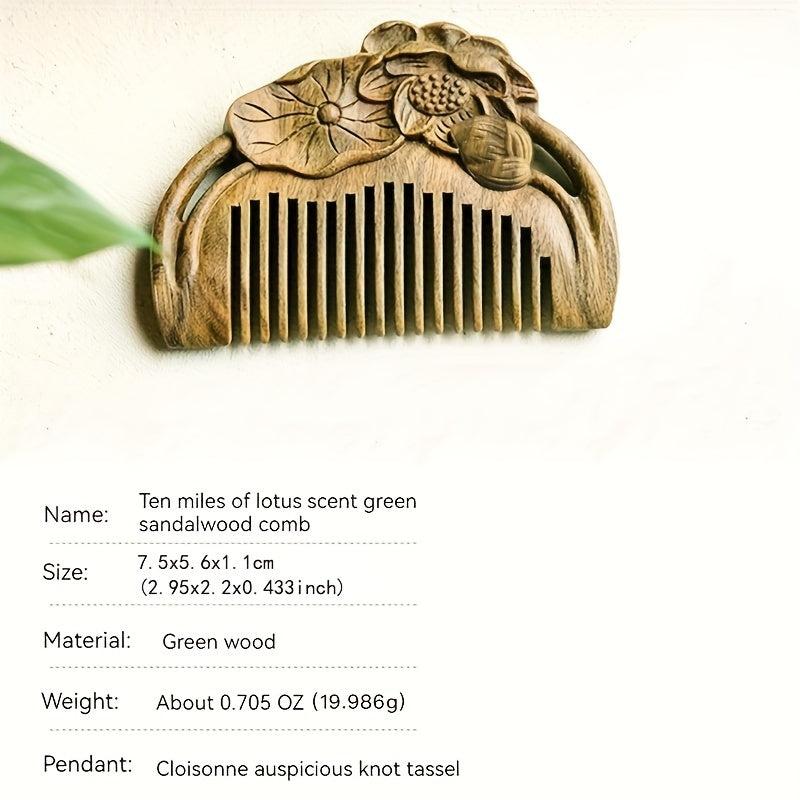 Lotus Flower Sandalwood Comb Natural Portable and Gentle on Hair