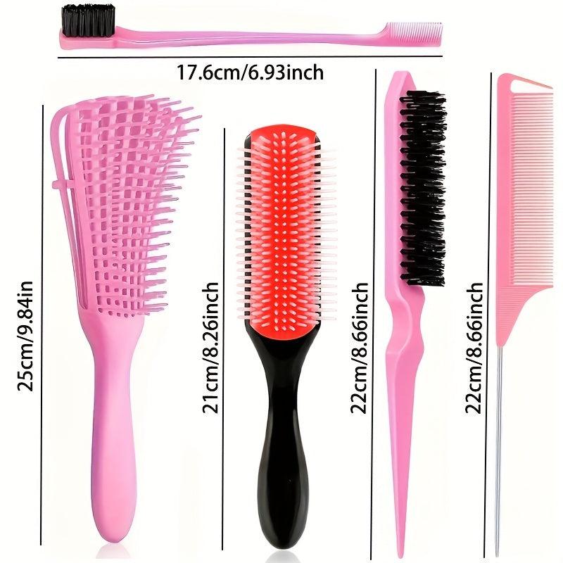 5Pcs Detangling Brush Set Cushion Nylon Bristle Shampoo Brush Dual Edge Brush