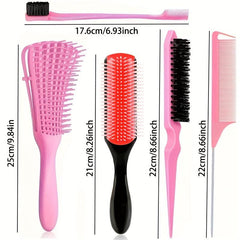5Pcs Detangling Brush Set Cushion Nylon Bristle Shampoo Brush Dual Edge Brush