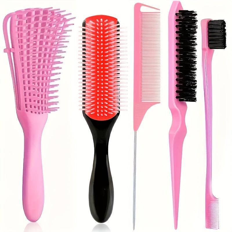 5Pcs Detangling Brush Set Cushion Nylon Bristle Shampoo Brush Dual Edge Brush