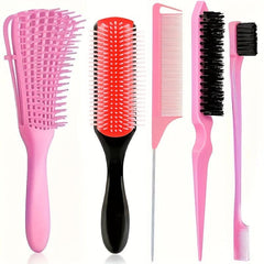 5Pcs Detangling Brush Set Cushion Nylon Bristle Shampoo Brush Dual Edge Brush
