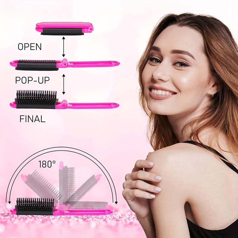 Portable Folding Hair Comb With Compact Mirror Anti Static Hari Brush