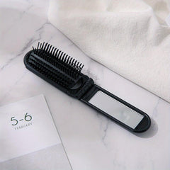 Portable Folding Hair Comb With Compact Mirror Anti Static Hari Brush