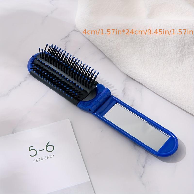 Portable Folding Hair Comb With Compact Mirror Anti Static Hari Brush