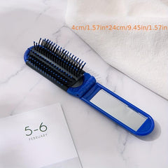 Portable Folding Hair Comb With Compact Mirror Anti Static Hari Brush