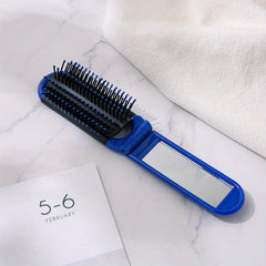 Portable Folding Hair Comb With Compact Mirror Anti Static Hari Brush