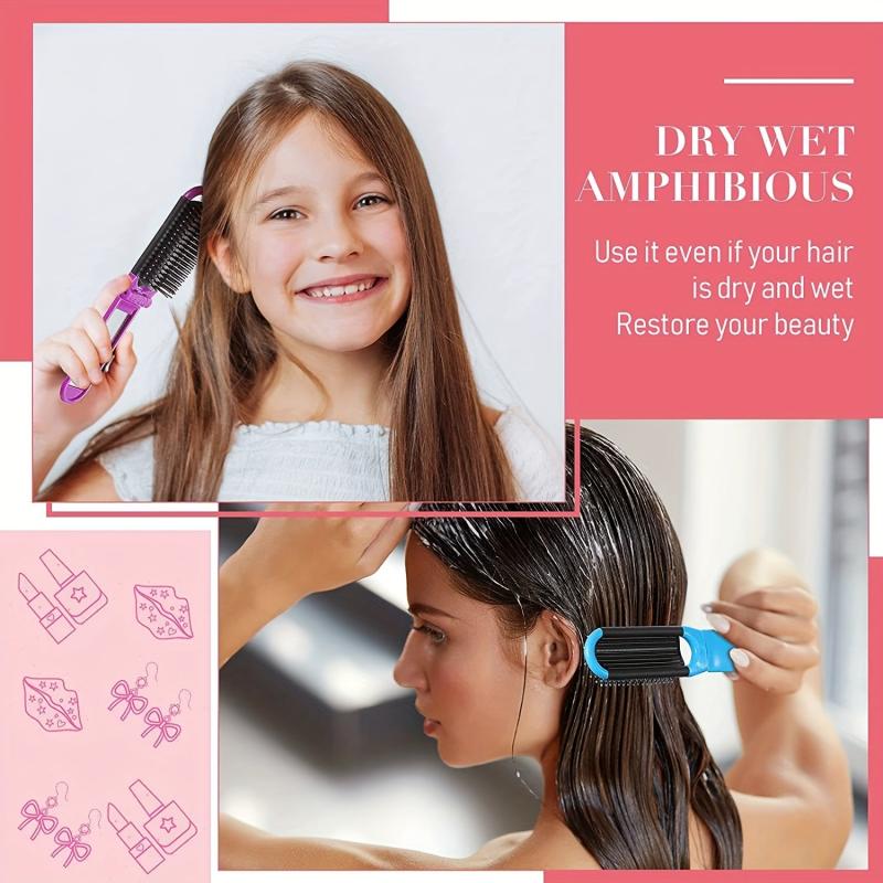 Portable Folding Hair Comb With Compact Mirror Anti Static Hari Brush