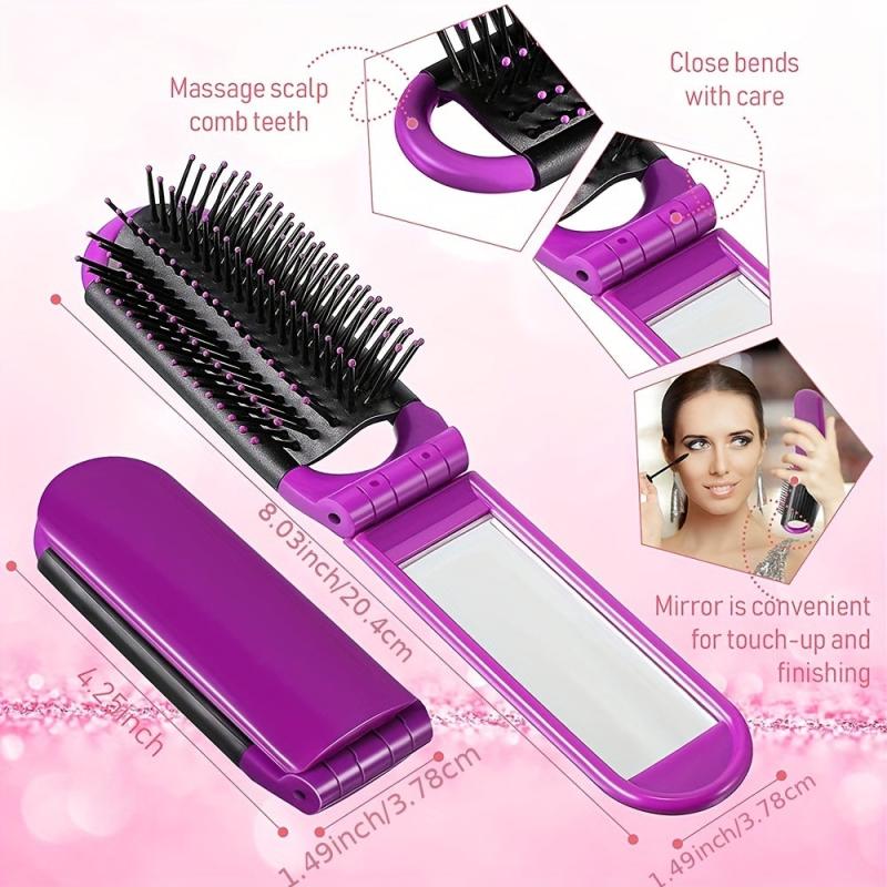 Portable Folding Hair Comb With Compact Mirror Anti Static Hari Brush